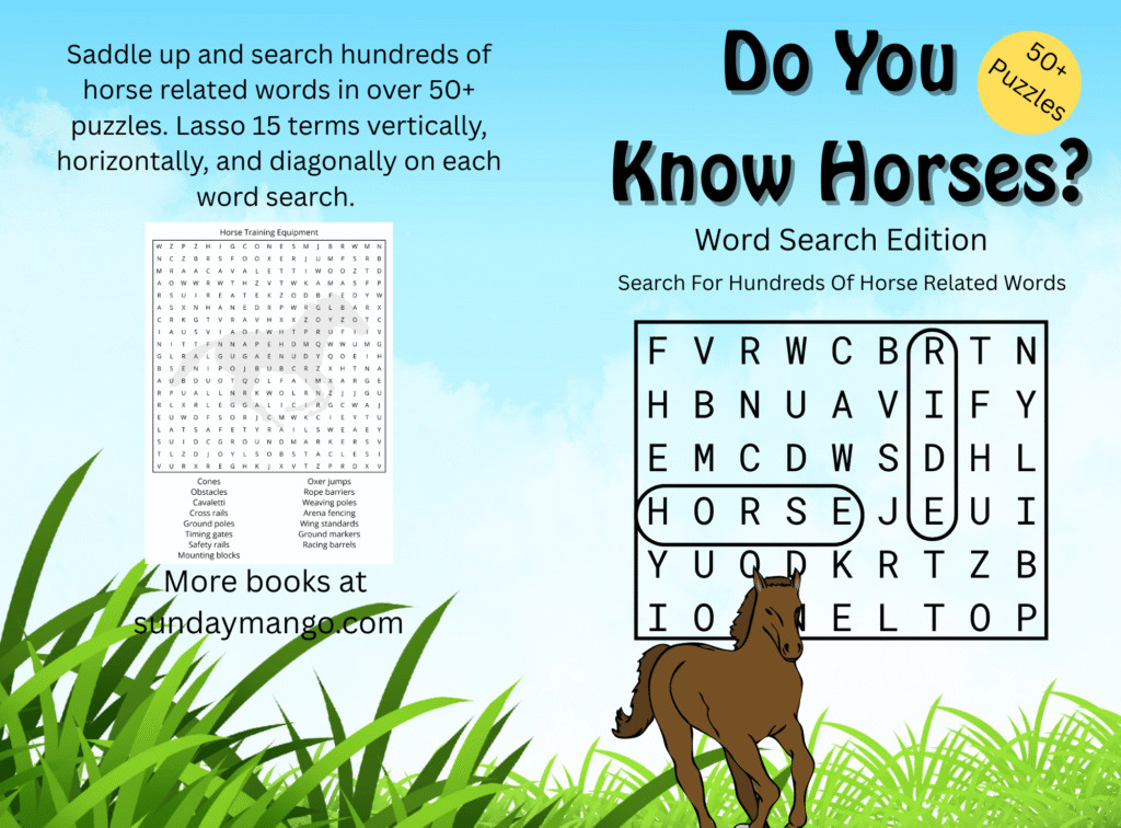 Front and back cover of the Horse Word Search book